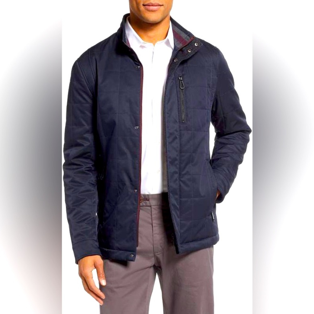 Ted Baker Harrington Collar Reller Quilted Zip Up Jacket Navy Blue Size 5 or XL